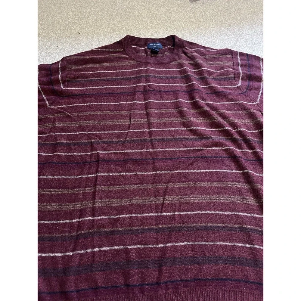 Dockers Sweater Mens 3XL Red Striped Knit Crewneck Pullover Grandpa Top